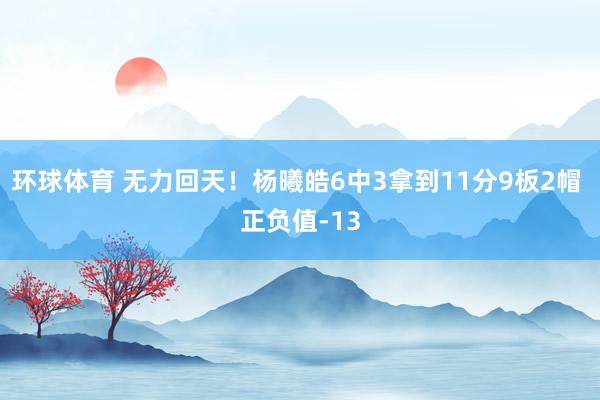 环球体育 无力回天！杨曦皓6中3拿到11分9板2帽 正负值-13