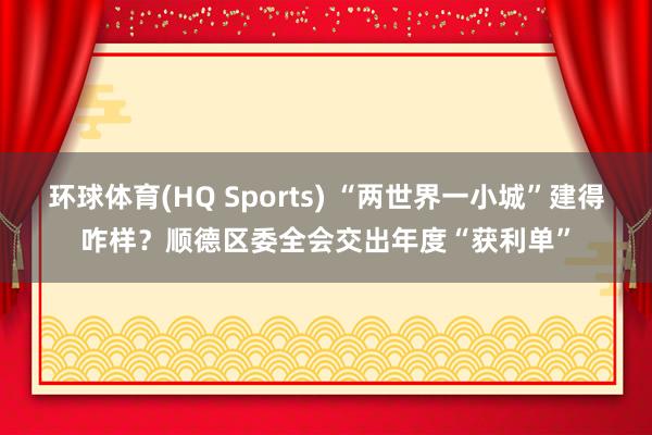 环球体育(HQ Sports) “两世界一小城”建得咋样？顺德区委全会交出年度“获利单”
